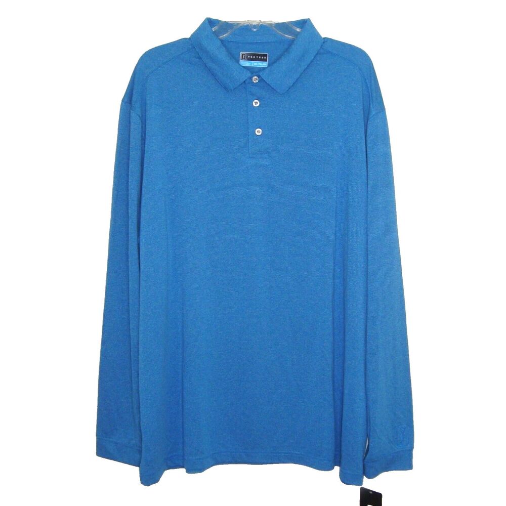 NWT PGA Tour Mens Dri/SunFlux Long Sleeve Golf Polo Shirt Size XXL Blue